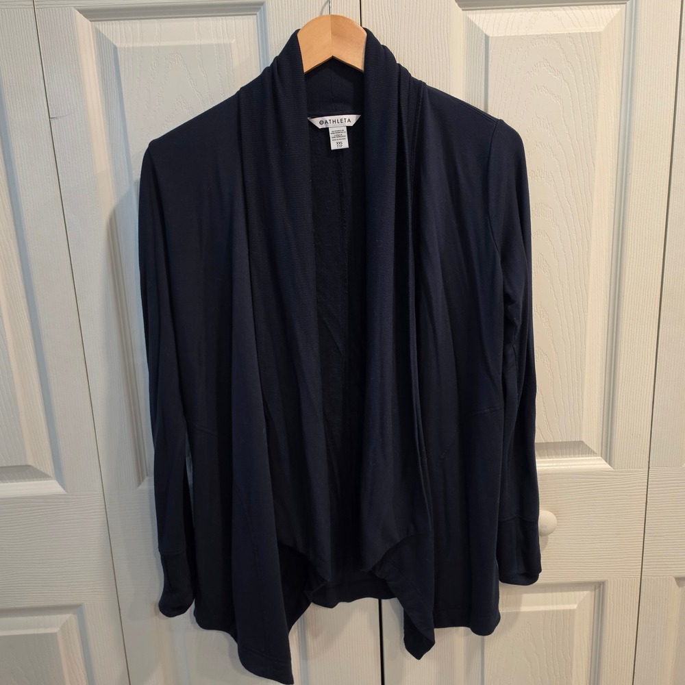 Athleta Cardigan Womens XXS Navy Pranayama Wrap Open Front Yoga 882498-00